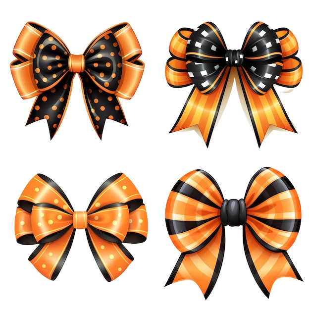 Set of isolated orange Halloween bows