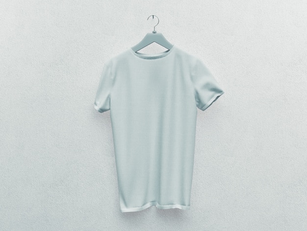 Set of isolated white t-shirt or realistic apparel. 3d rendering. blank or empty, clear cotton t shirt. Man and woman uniform mockup. White wall.