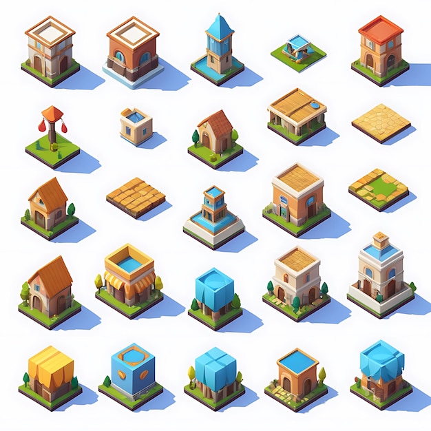 Set of isometric cubes game texture 3d icons