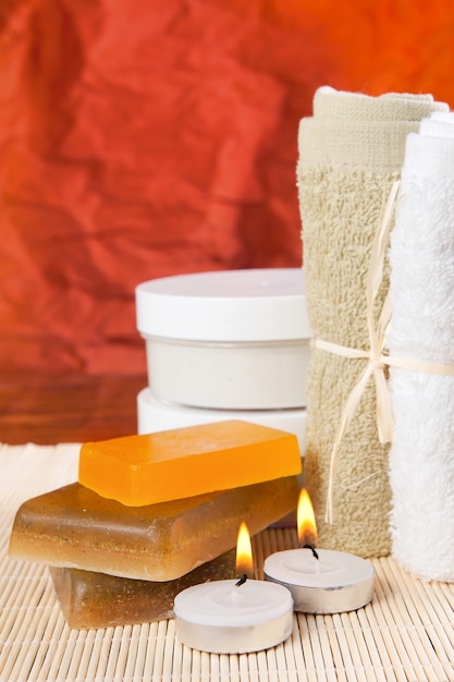 Set of items prepared for the spa treatments