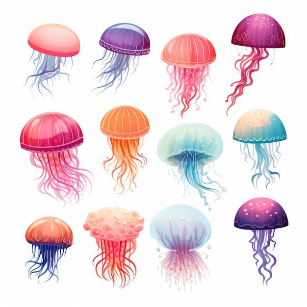 Set of jellyfish on a white background