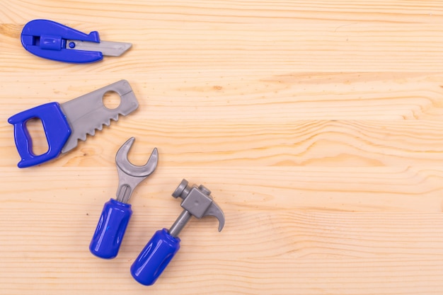 Set of joiner's tools on woodenl