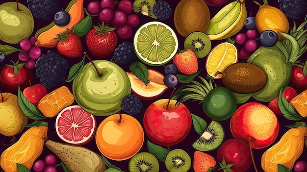 Set of juicy summer fruits to use as wallpaper Generative AI