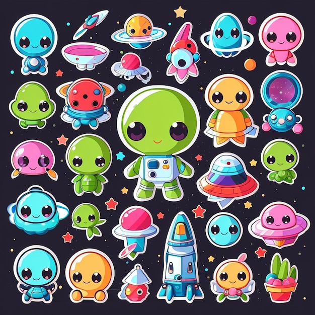 Photo a set of kawaii alien designs generative ai