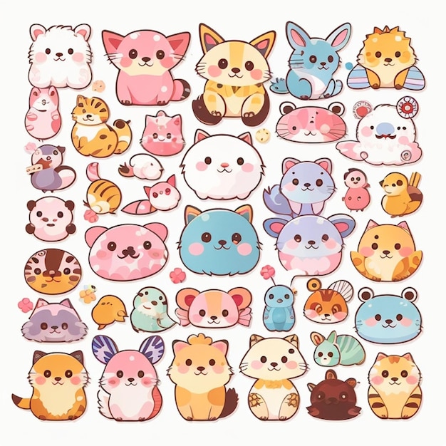 Photo a set of kawaii animal designs ai generated