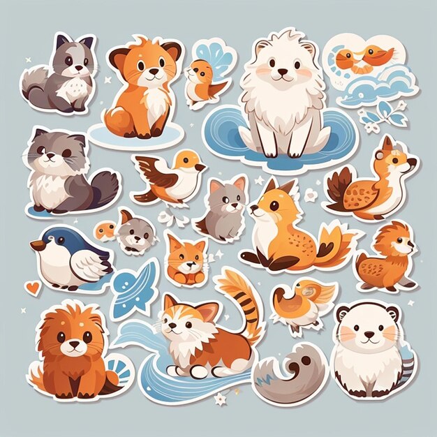 Photo a set of kawaii animal sticker designs generative ai