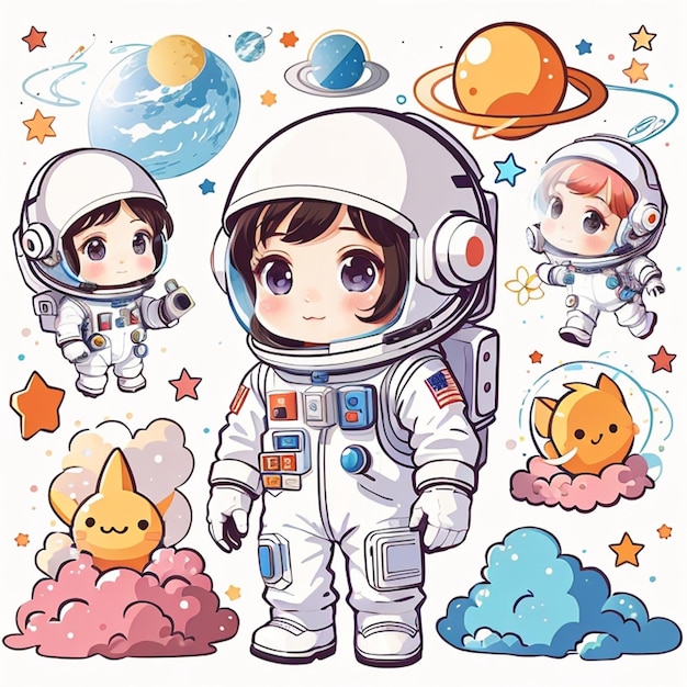 a set of kawaii astronaut designs Generative AI