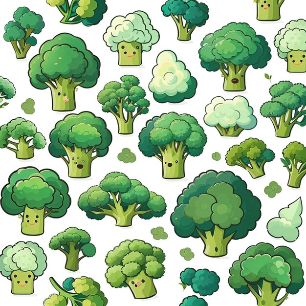 A set of kawaii broccoli designs ai generated