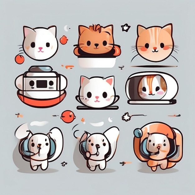 Photo a set of kawaii cat astronaut designs ai generated