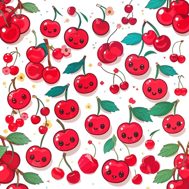 A set of kawaii cherry designs ai generated