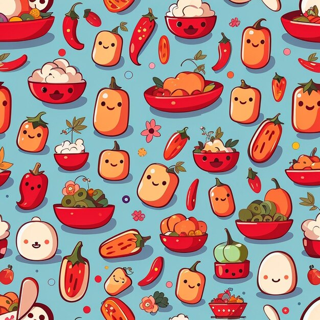 a set of kawaii chili designs AI generative