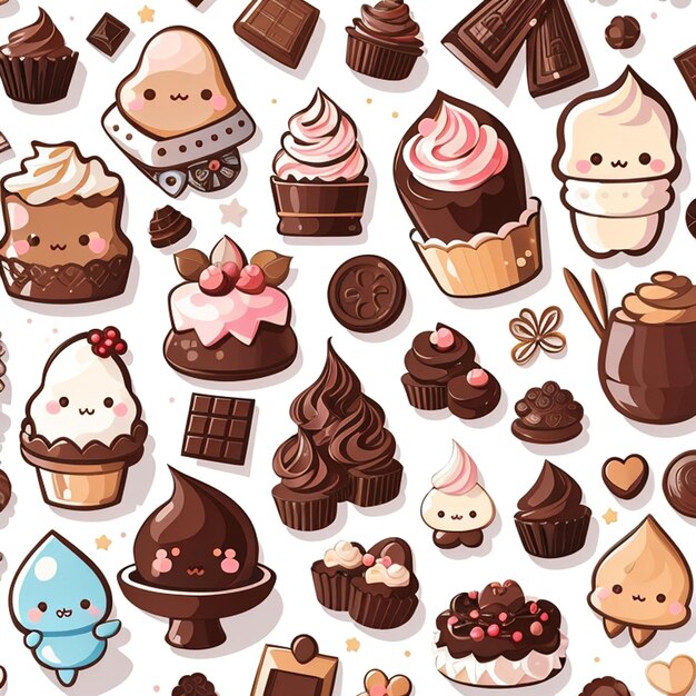 Photo a set of kawaii chocolate designs ai generative