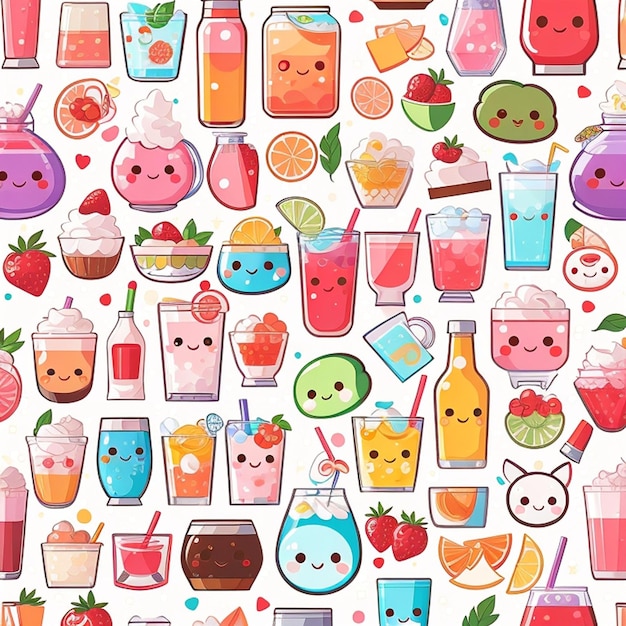 A set of kawaii drink designs generative ai