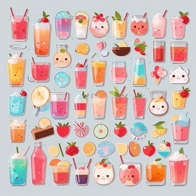 A set of kawaii drink designs generative ai