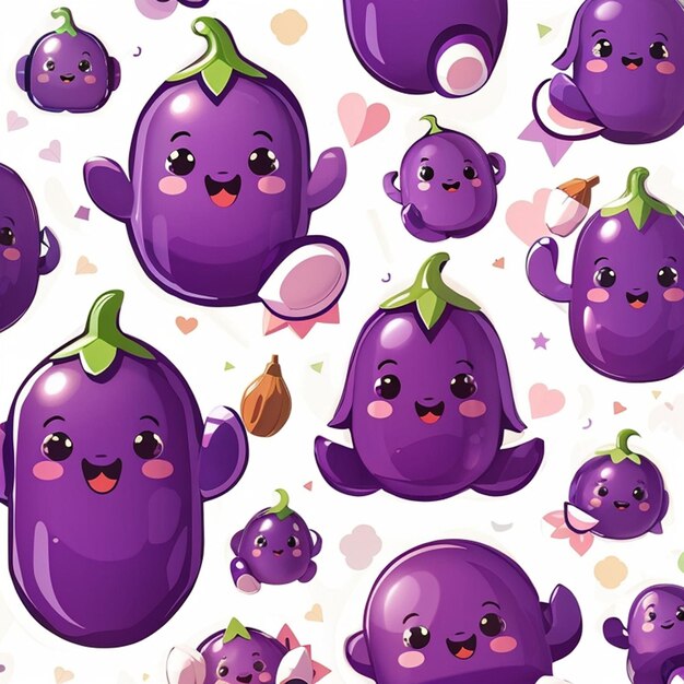 a set of kawaii eggplant designs Generative AI