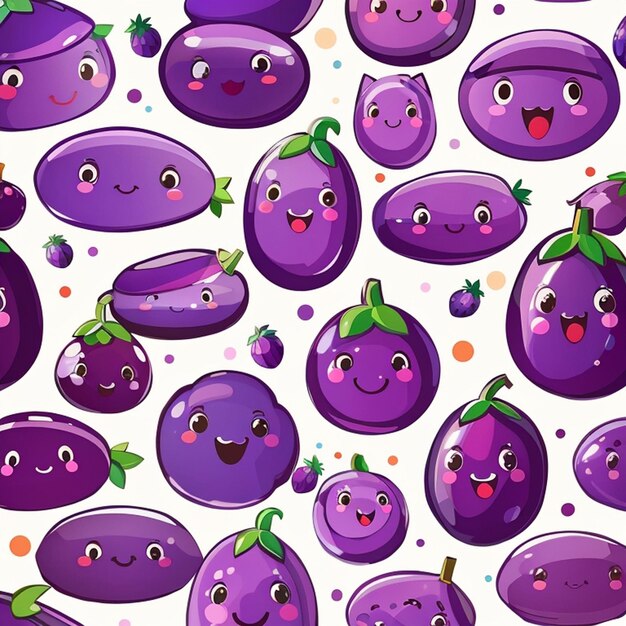 a set of kawaii eggplant designs Generative AI