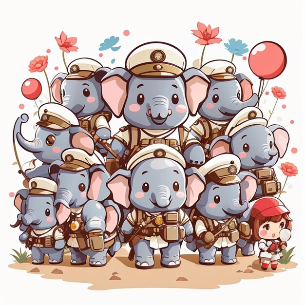 a set of kawaii elephant designs AI generated