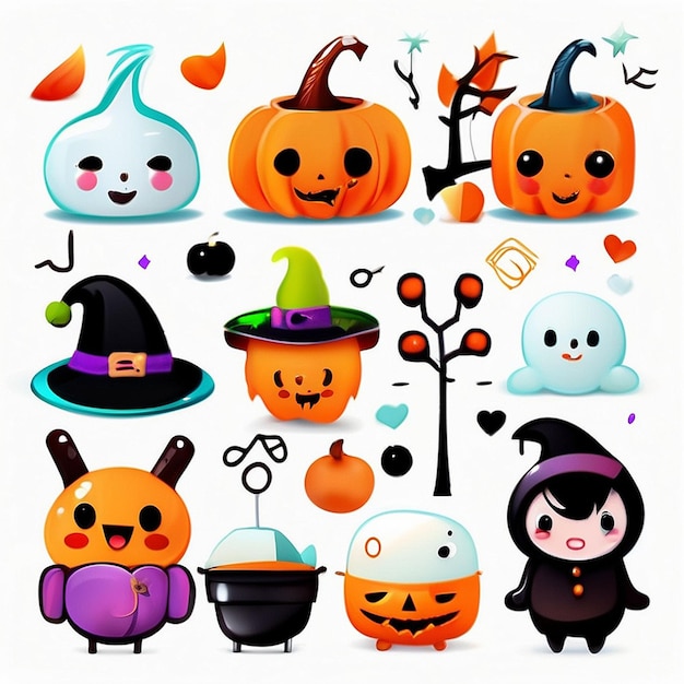 Photo a set of kawaii halloween designs ai generated