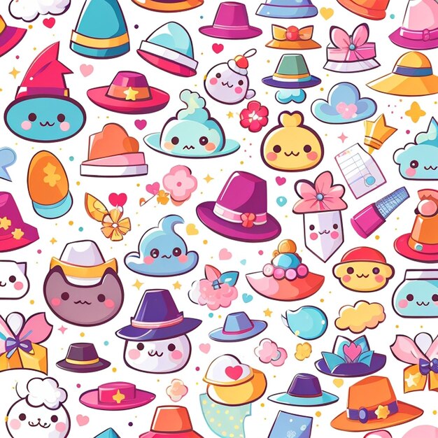 Foto una serie di disegni di cappelli kawaii generati dall'ia