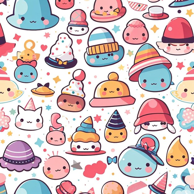 Photo a set of kawaii hat designs ai generated