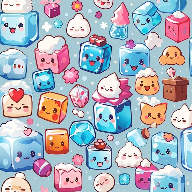 A set of kawaii ice cube designs generative ai