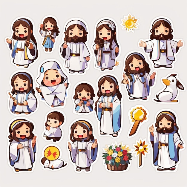 Photo a set of kawaii jesus character designs ai generated