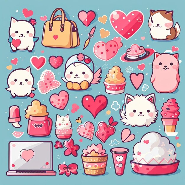 a set of kawaii love designs AI generated