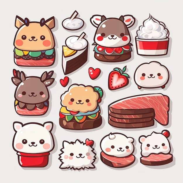 a set of kawaii meat steak designs AI generated