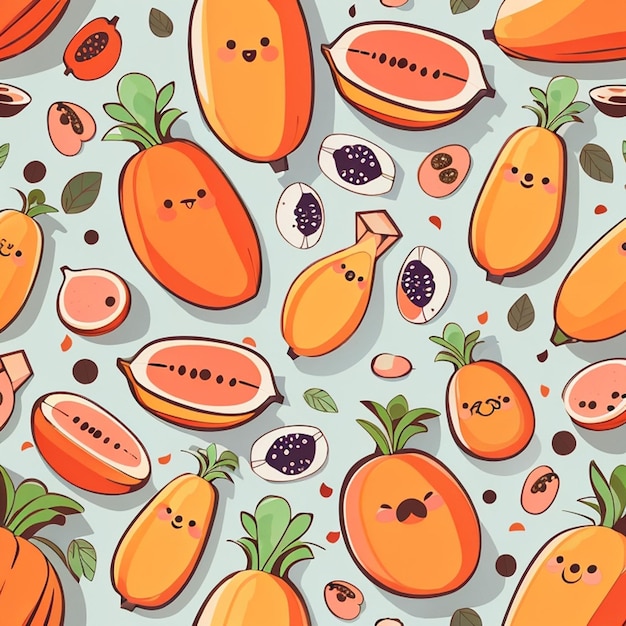 A set of kawaii papaya designs generative ai