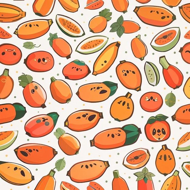 A set of kawaii papaya designs generative ai