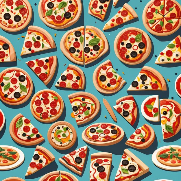 a set of kawaii pizza designs Generative AI