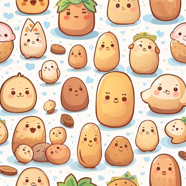 a set of kawaii potato designs Generative AI