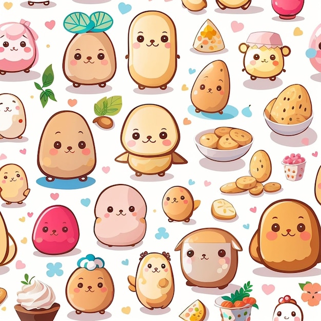 a set of kawaii potato designs Generative AI