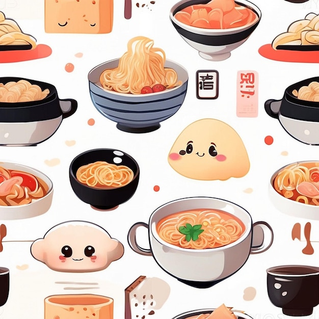 a set of kawaii ramen designs AI generated