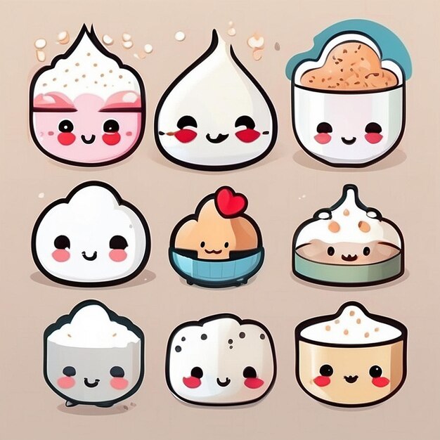 a set of kawaii rice designs AI generated