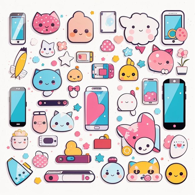 a set of kawaii smartphone designs AI generated