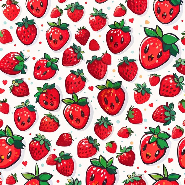 a set of kawaii strawberry designs AI Generative