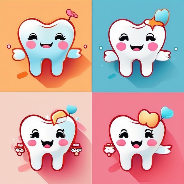 Photo a set of kawaii tooth designs ai generated