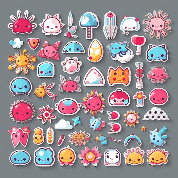 Photo a set of kawaii viral designs generative ai