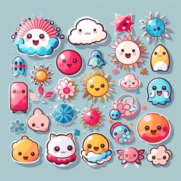 Photo a set of kawaii viral designs generative ai