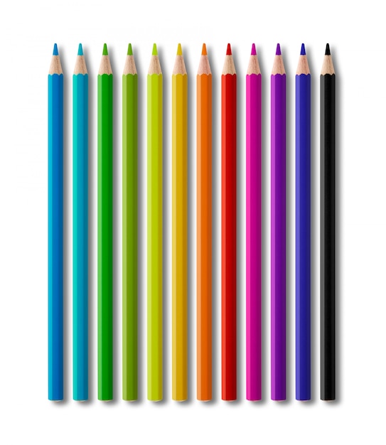 Set kleur houten potlood collectie op witte achtergrond