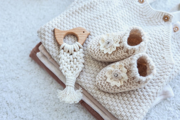 Set of knitted things for a newborn handmade