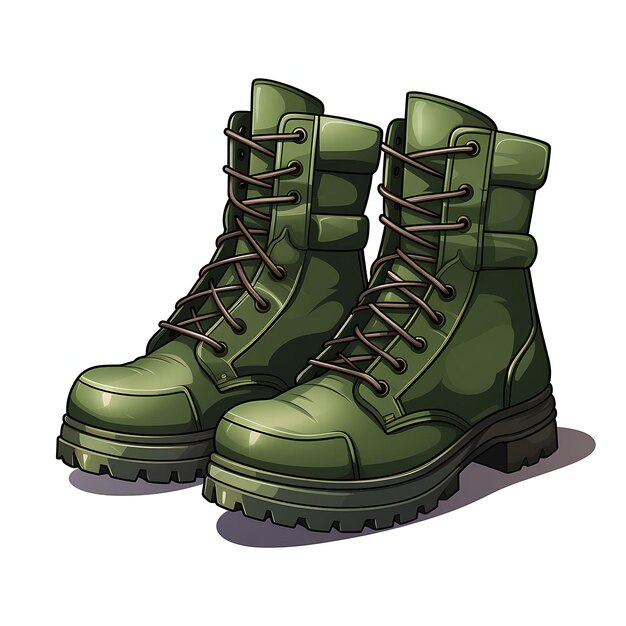 Set of Lace Up Boots Utility Item Functional Design Cargo Pants Tac 2D Asset Design Clipart Flat