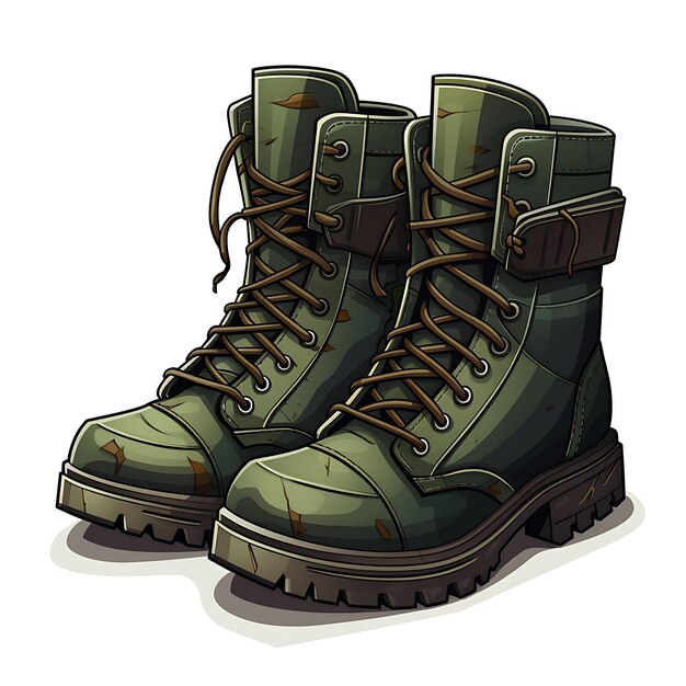 Photo set of lace up boots utility item functional design cargo pants tac 2d asset design clipart flat