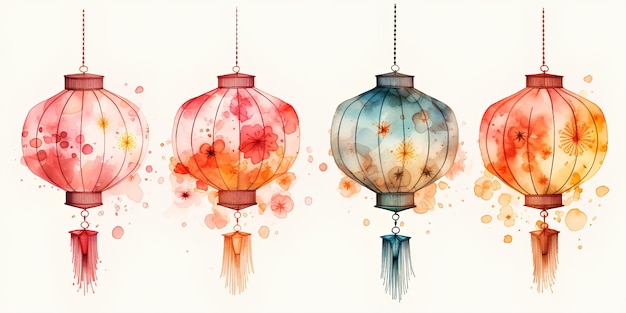 set of lanterns in red colors