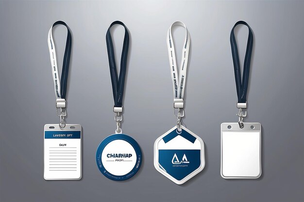 Set of lanyard and badge Metal piece Plastic badge Template for presentation of their design realis