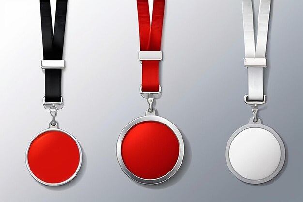 Set of lanyard and badge Metal piece Plastic badge Template for presentation of their design realis