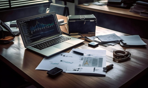 A set of laptop documents and papers on a desk