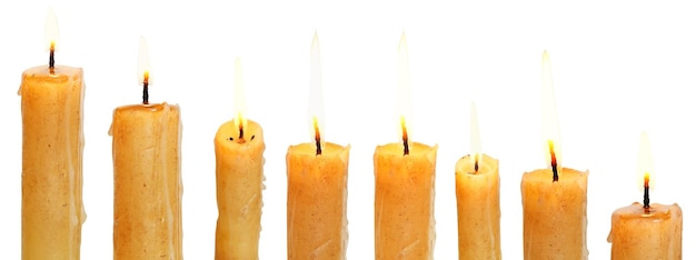 Photo set of lighted candles close up