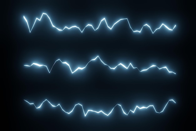 Photo set of lightning streaks on a black background electric voltage effect